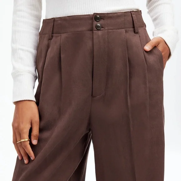 NWT - MADEWELL harlow wide leg pant drapey twill - dark carob - 0P - $118 - Picture 5 of 8